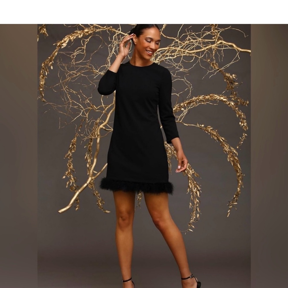 Maggy London Black Dress with Feather Detail